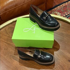 Sam Edelman Black Loafers with Gold Accents